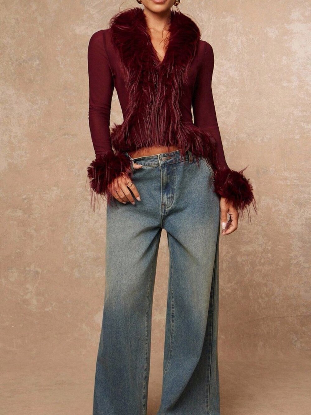 Burgundy Casual Women's Elegant Party Night Top - Picture 5 of 8